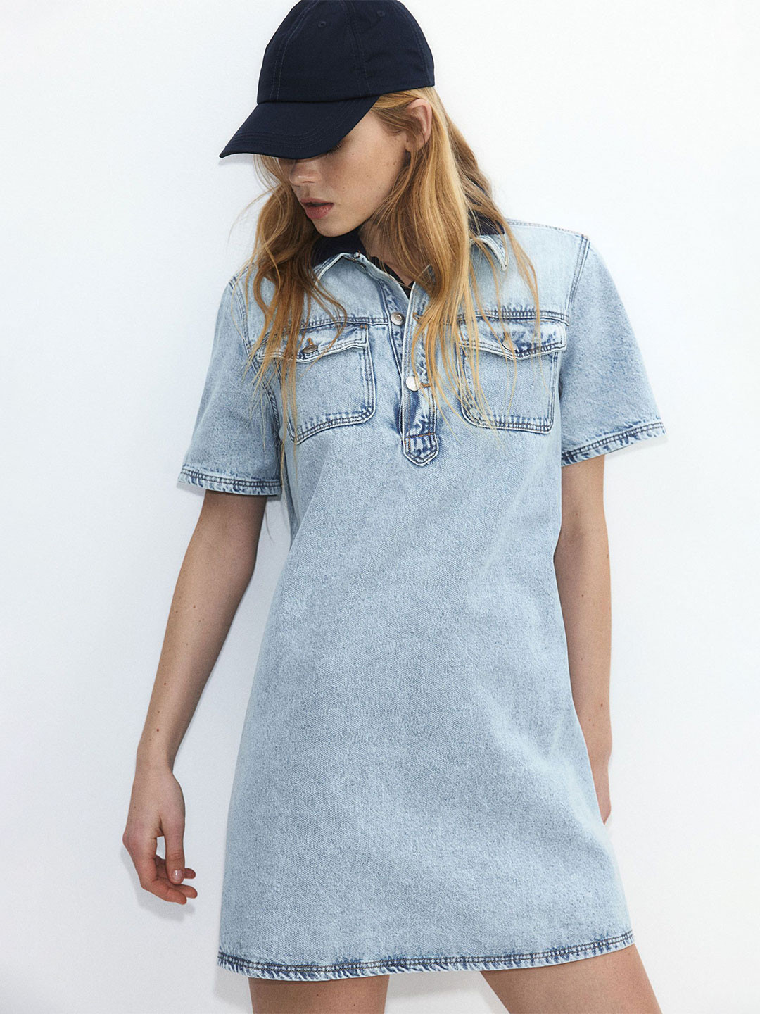 

H&M Short-Sleeved Denim Dress, Blue