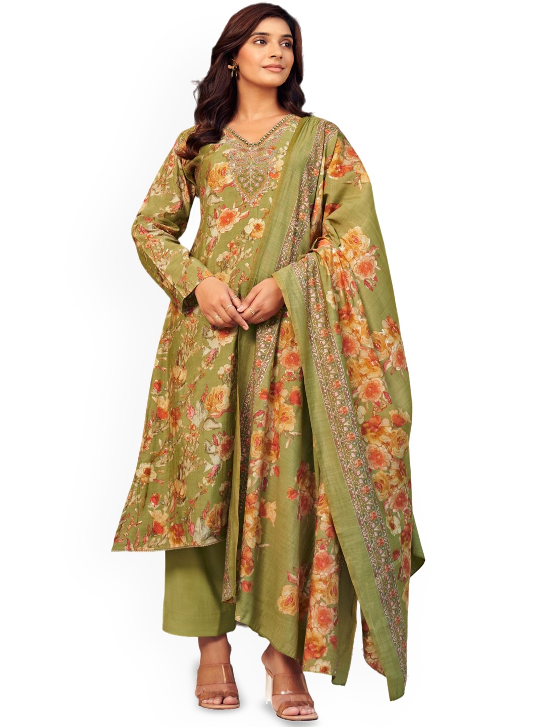 

DRAVINAM Trends Embroidered Unstitched Dress Material, Green