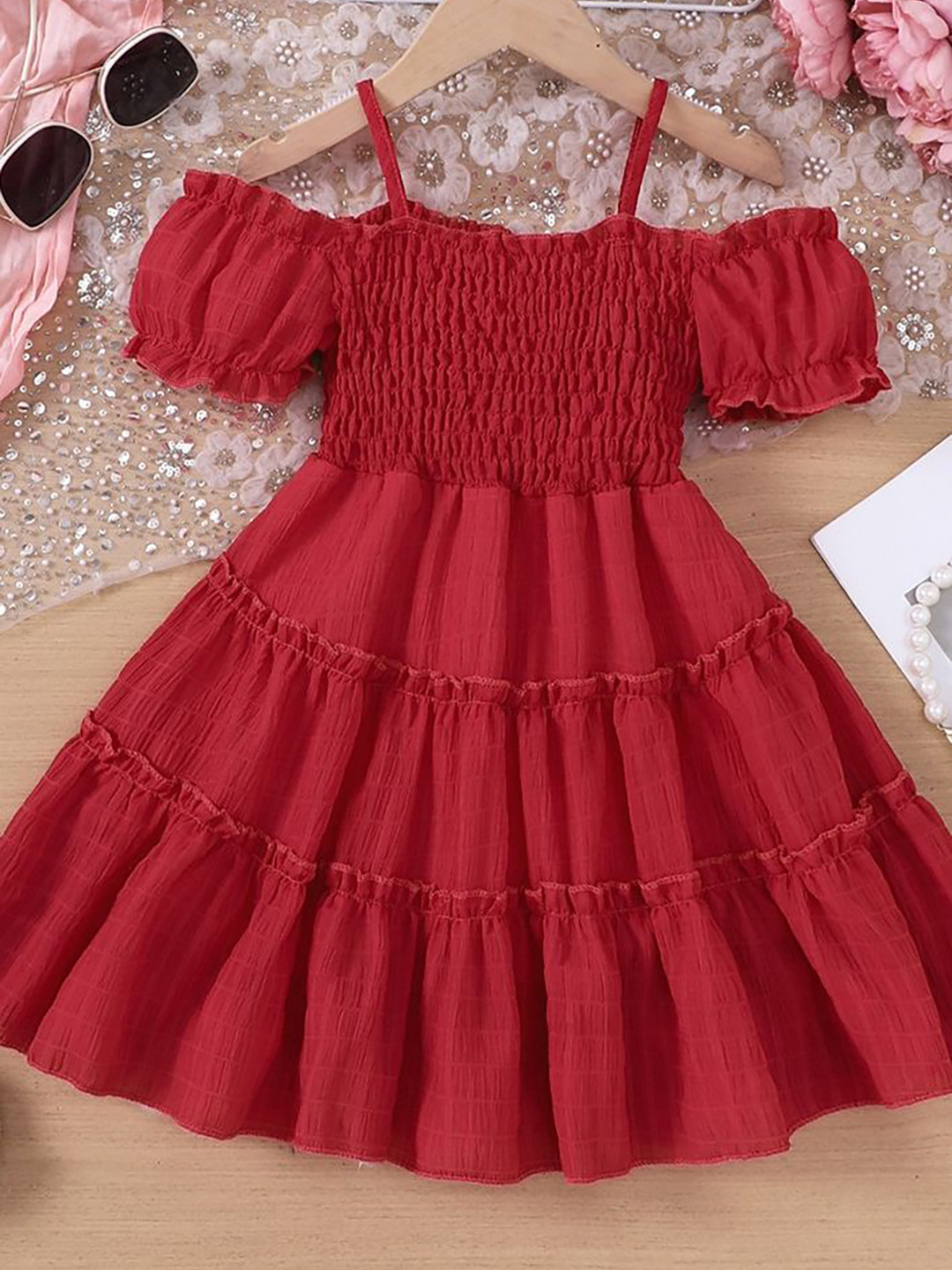 

LULU & SKY Cold-Shoulder Fit & Flare Maxi Dress, Red
