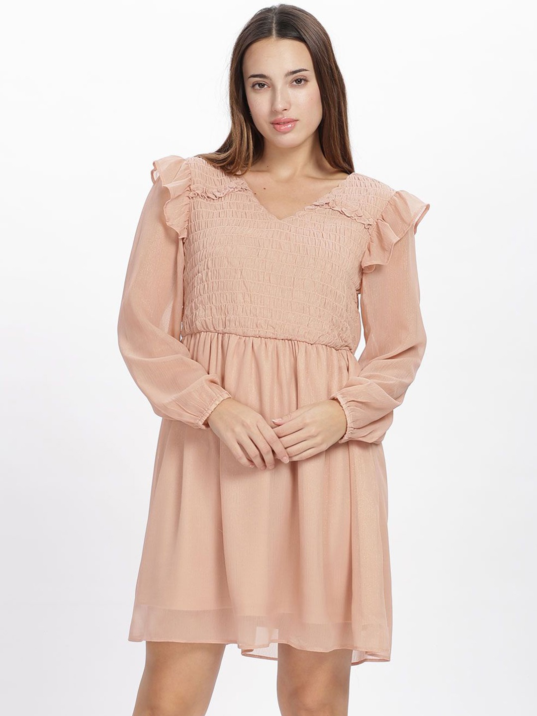

B BLUBERYL - Comfort Inside Out Chiffon Fit & Flare Dress, Tan