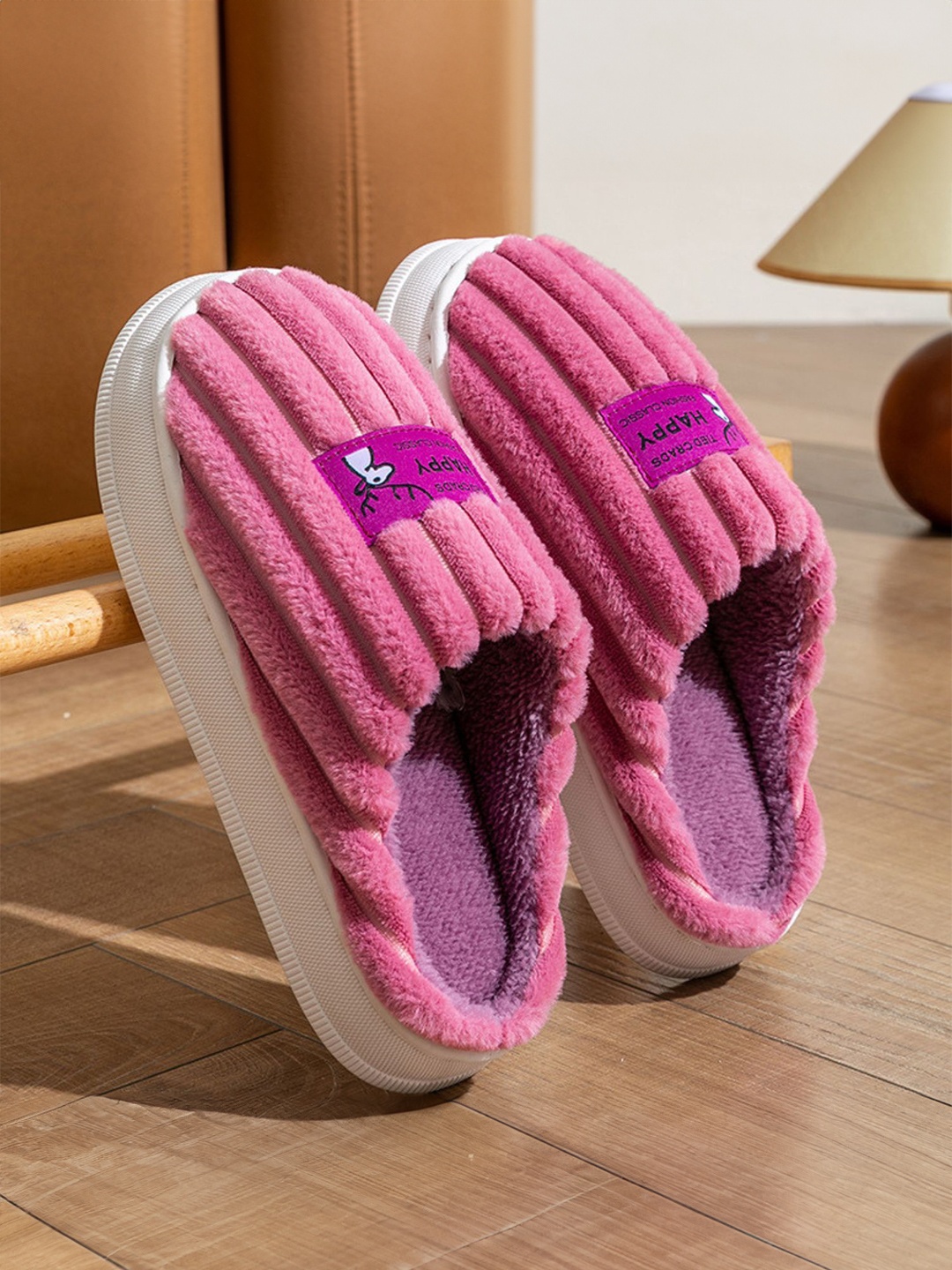 

glitchez Women Striped Room Slippers, Pink