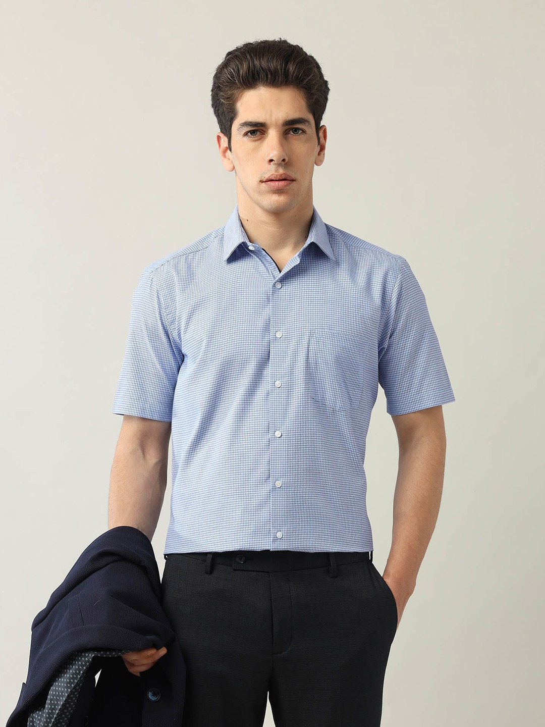 

Arrow Men Classic Micro Checks Opaque Printed Formal Shirt, Blue