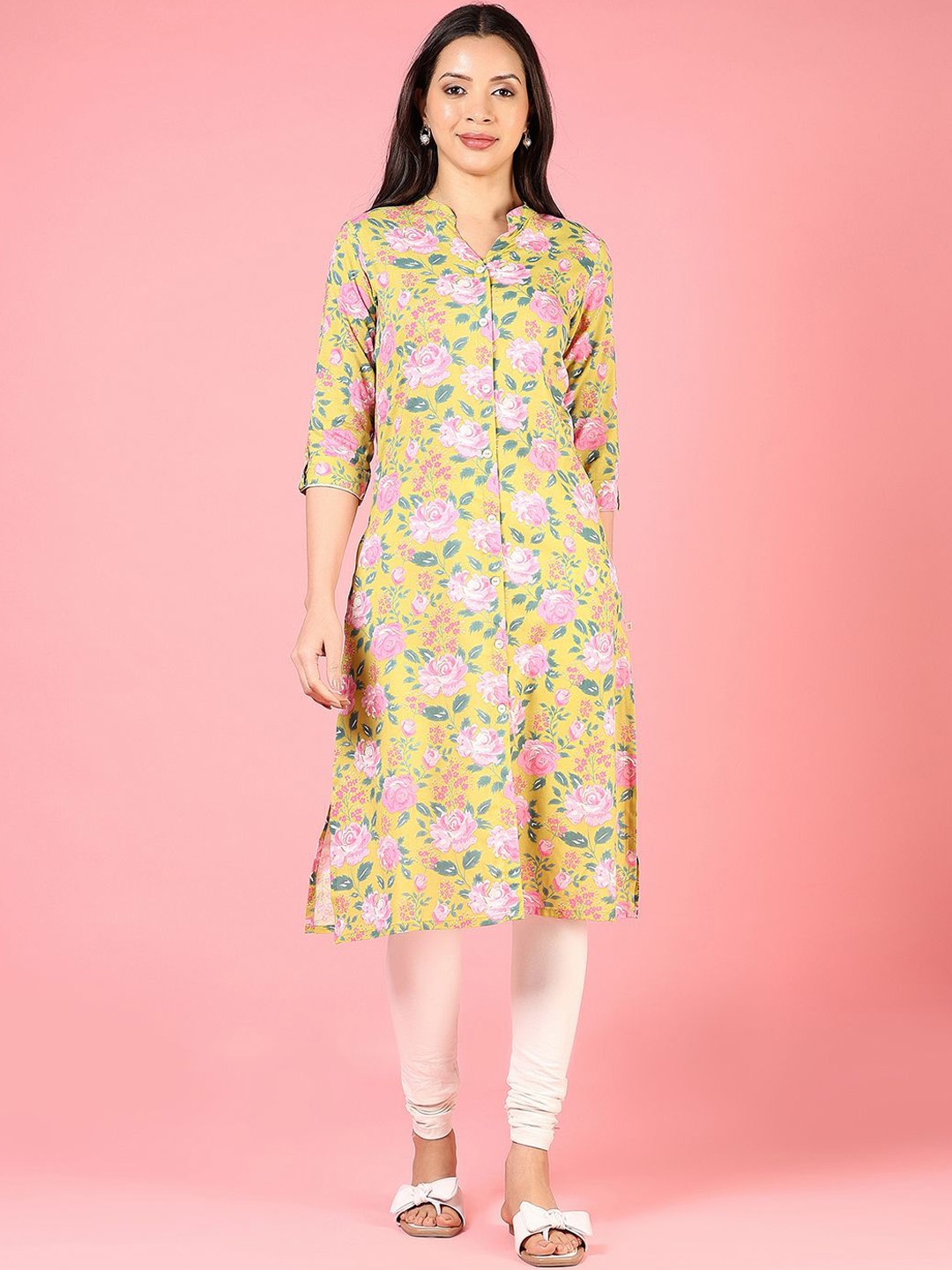 

V-Mart Women Floral Printed Kurta, Lime green