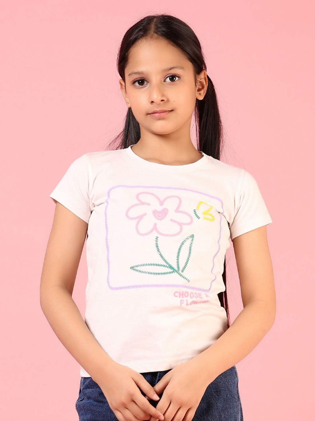 

V-Mart Girls Drop-Shoulder Sleeves Pockets T-shirt, Beige
