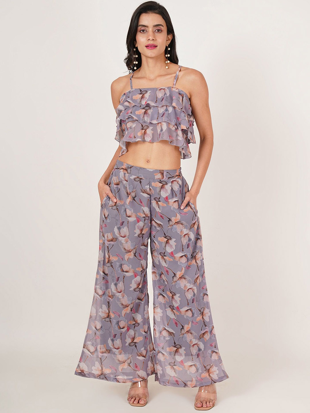 

U&F Top With Palazzos Co-Ords, Purple
