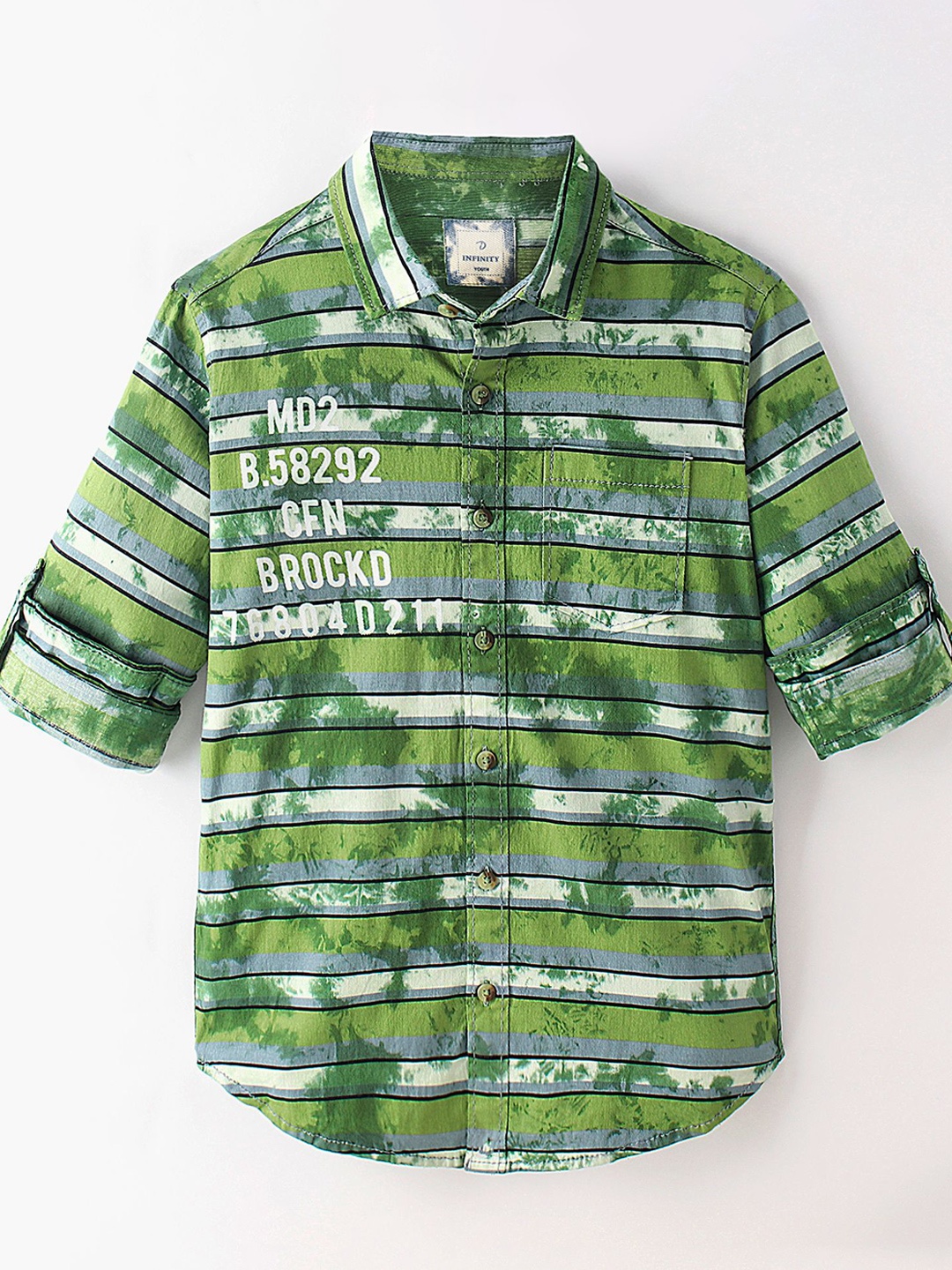 

Infinity Boys Horizontal Stripes Opaque Checked Casual Shirt, Green