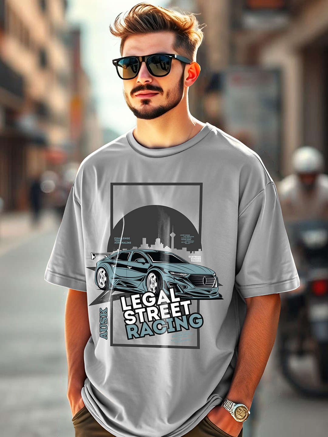 

AUSK Men Printed Drop-Shoulder Sleeves T-shirt, Grey