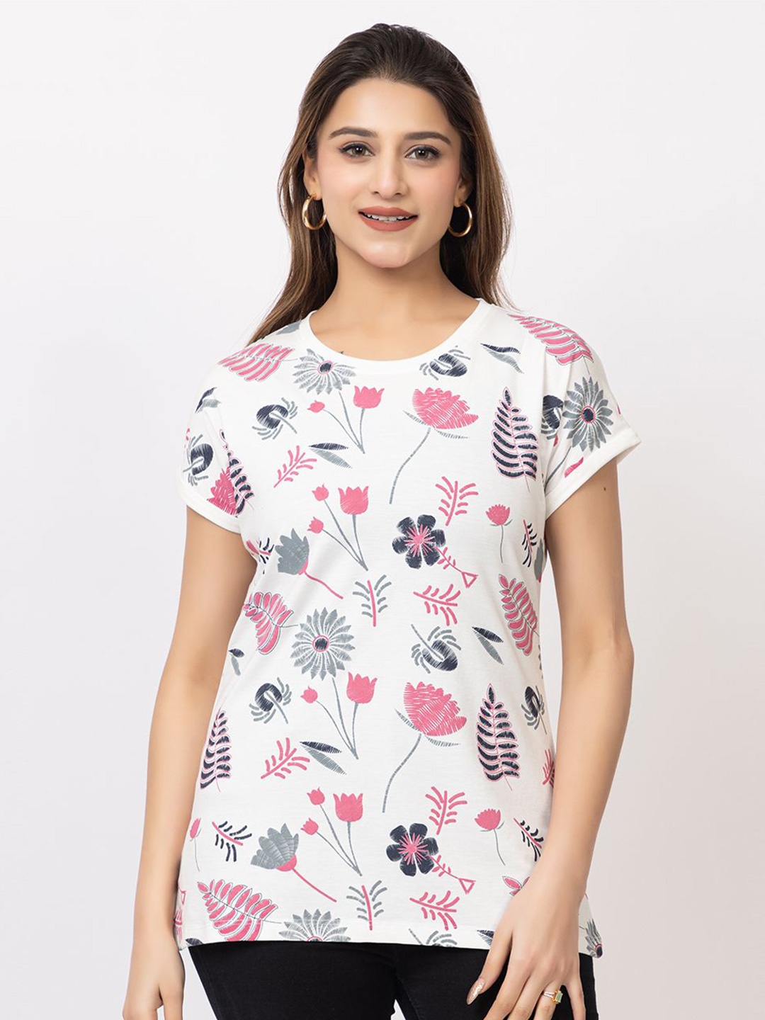 

GFO Floral Print Cotton Top, White