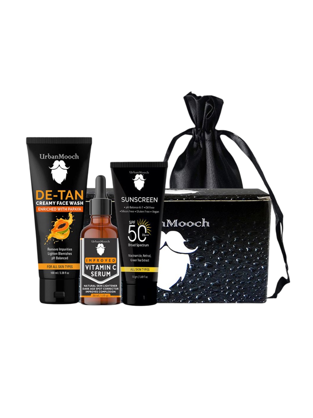 

UrbanMooch Set Of 3 Men De Tan Face Wash- 100 ml- Vitamin C Serum- 30 ml & Sunscreen-50 g, White
