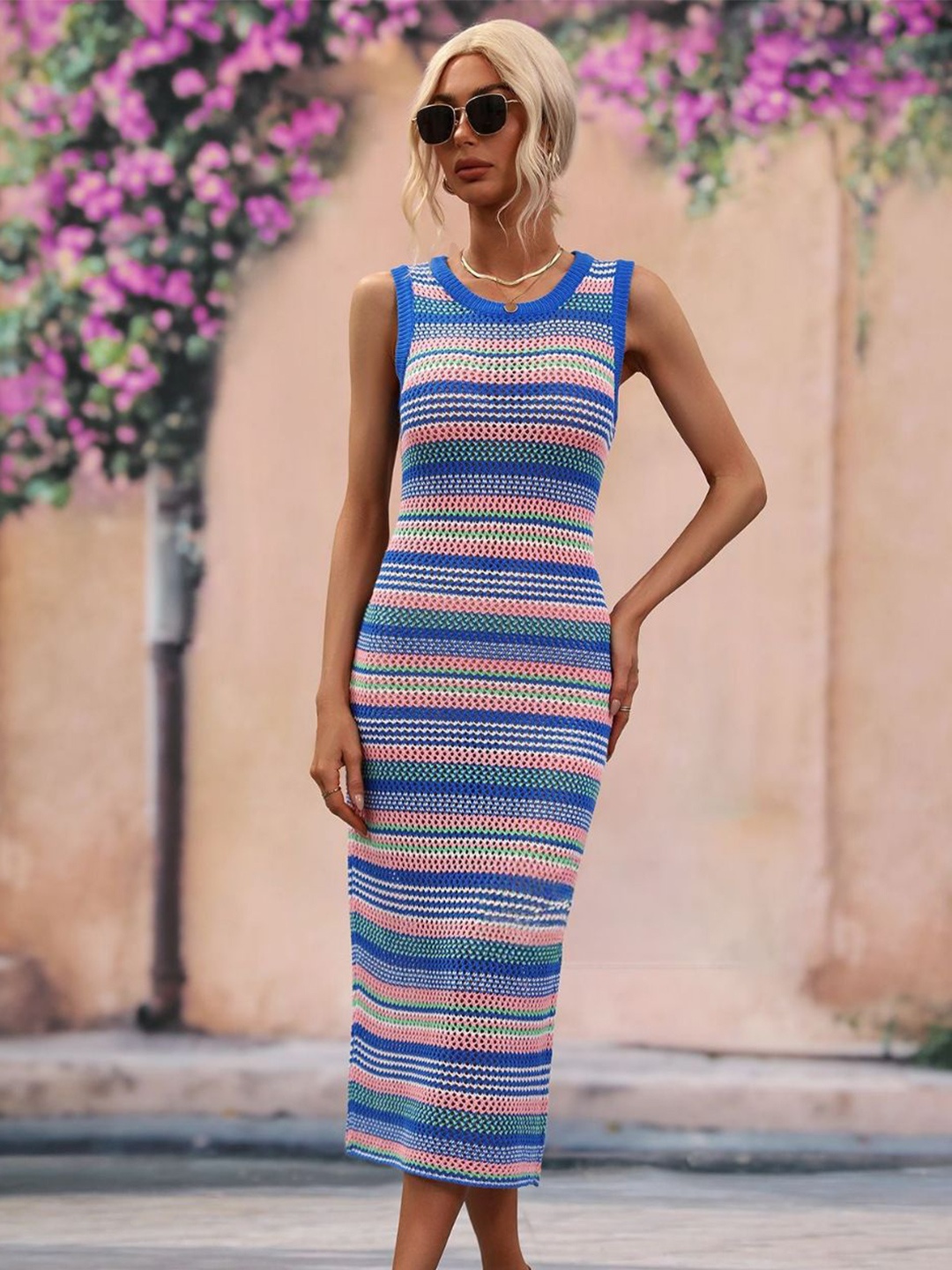 

Oh Rare Striped A-Line Midi Dress, Blue