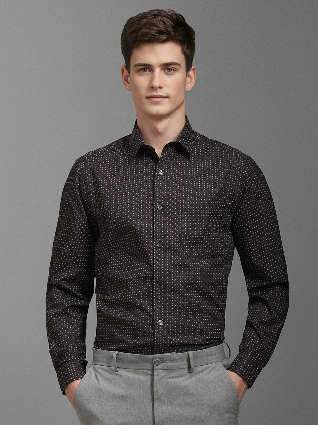 

Louis Philippe Men Opaque Printed Formal Shirt, Brown