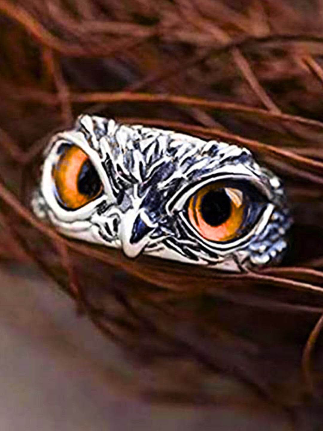 

The Roadster Lifestyle Co Men Silver Plated Eye Owl Shaped Finger Ring