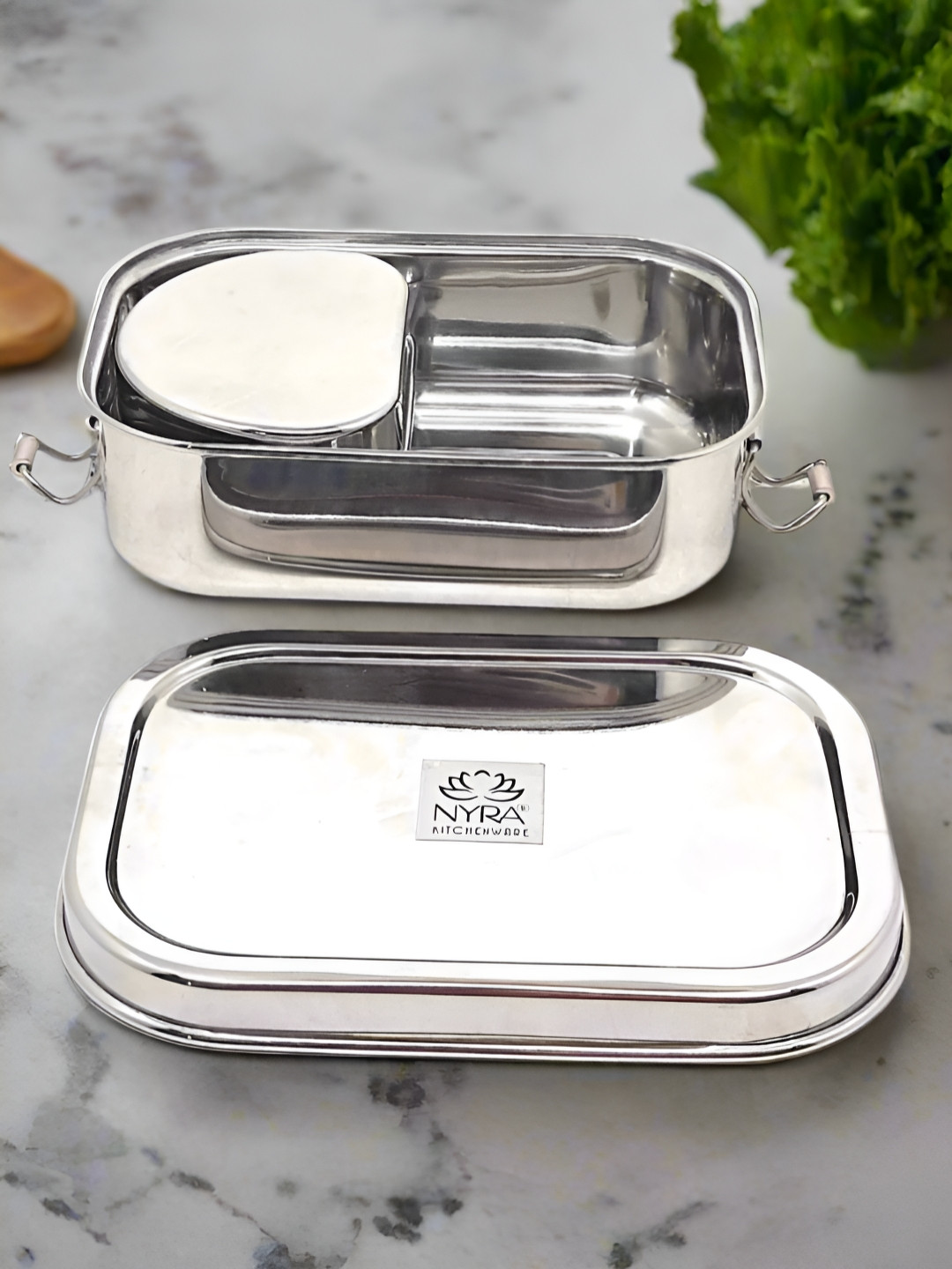 

Nyra Kitchenware Silver-Toned 2025 Stainless Steel Dishwasher Safe Lunch Box