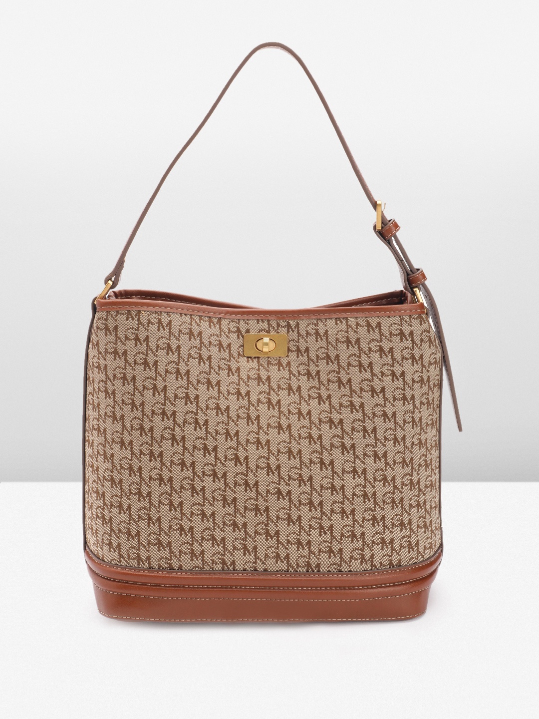 

MANGO Brand Logo Printed Bucket Shoulder Bag, Brown
