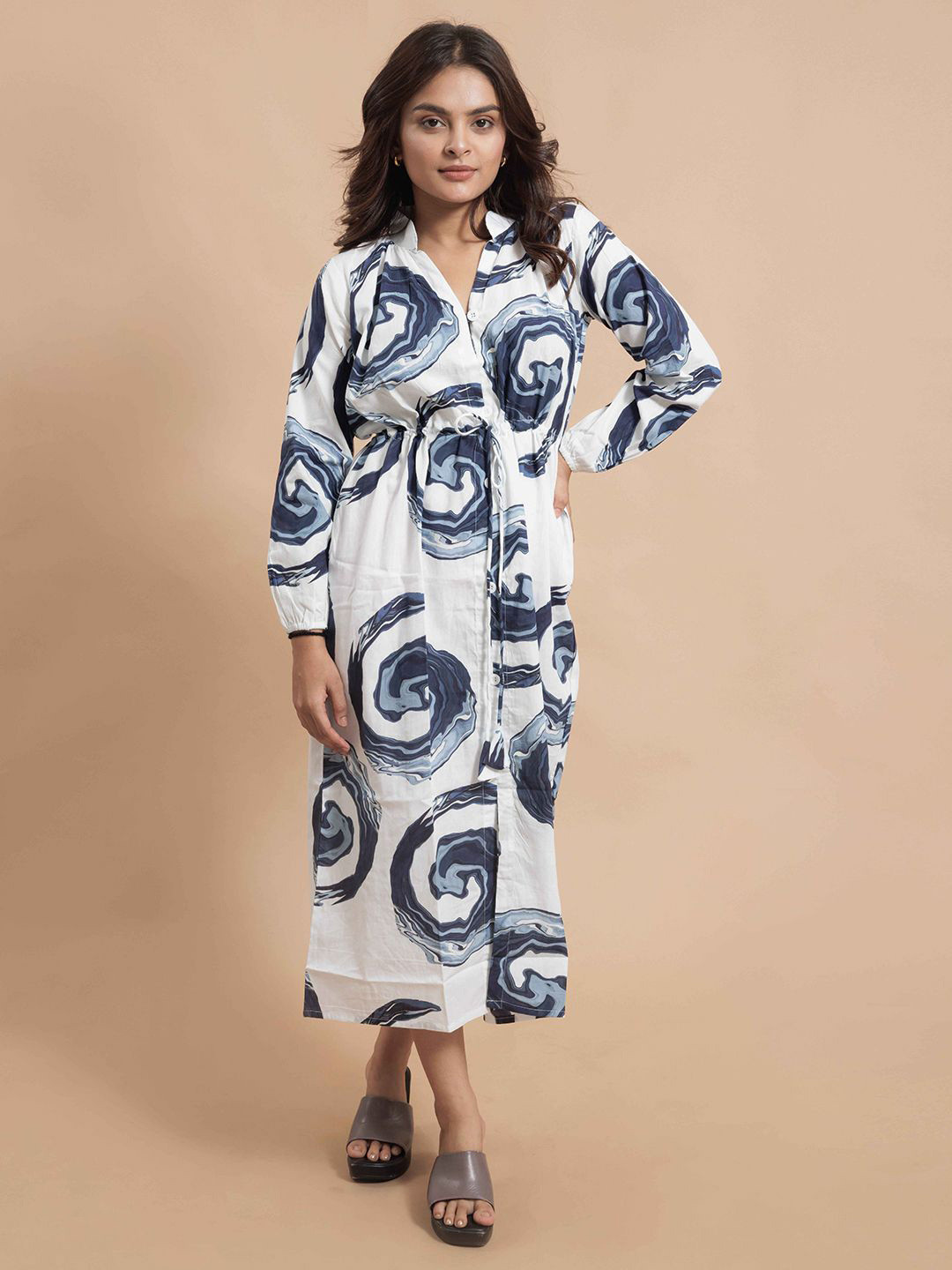 

SHINISHA Floral Print Shirt Midi Dress, Blue