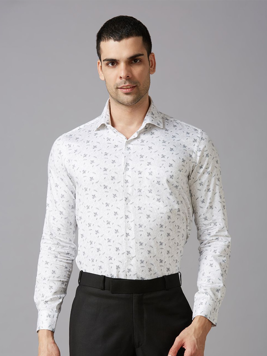 

John Philips Men Slim Fit Floral Opaque Printed Formal Shirt, White