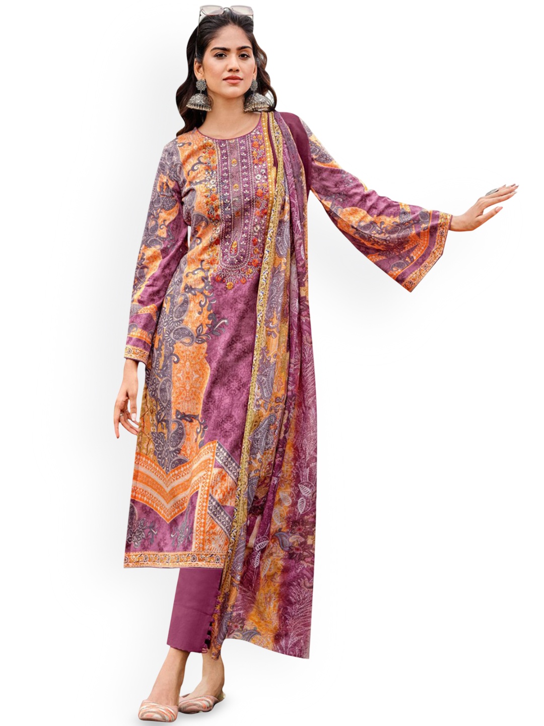 

DRAVINAM Trends Embroidered Pure Cotton Unstitched Dress Material, Pink