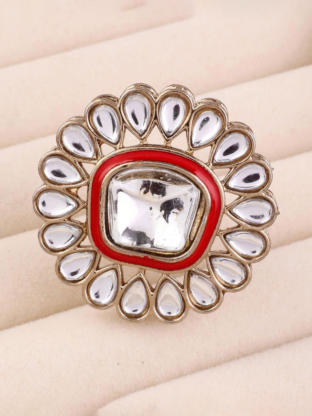 

SHONA'S STYLE Gold-Plated Kundan Studded Ethnic Bridal Ring