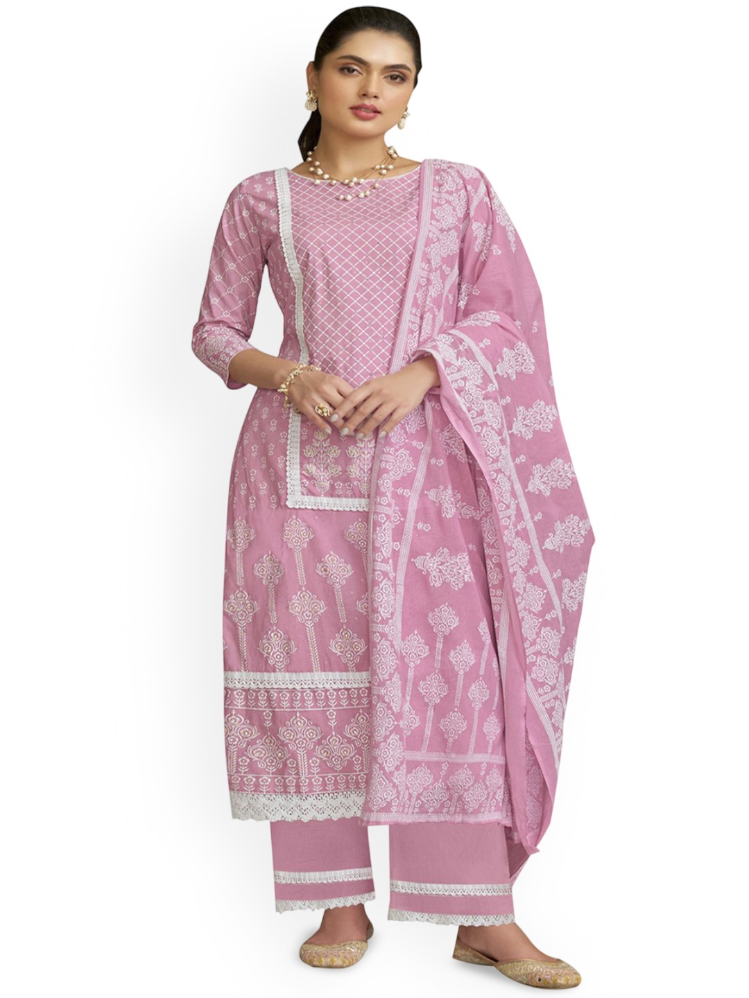 

DRAVINAM Trends Embroidered Pure Cotton Unstitched Dress Material, Pink