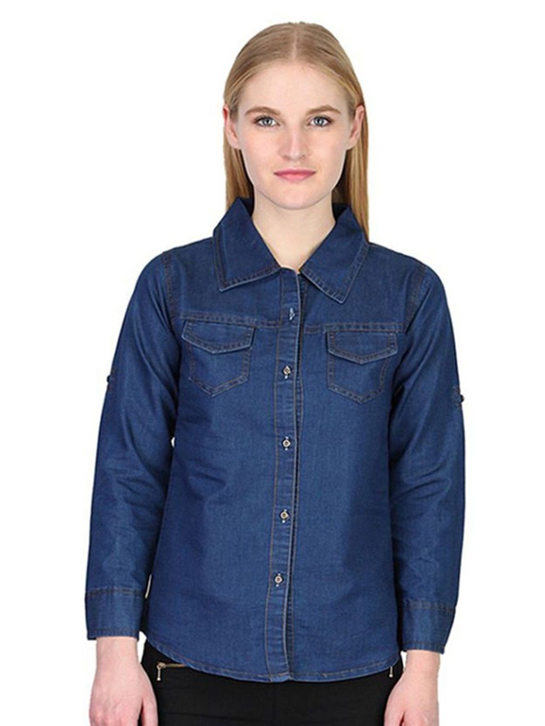 

OOTPTAANG Women Opaque Casual Shirt, Blue