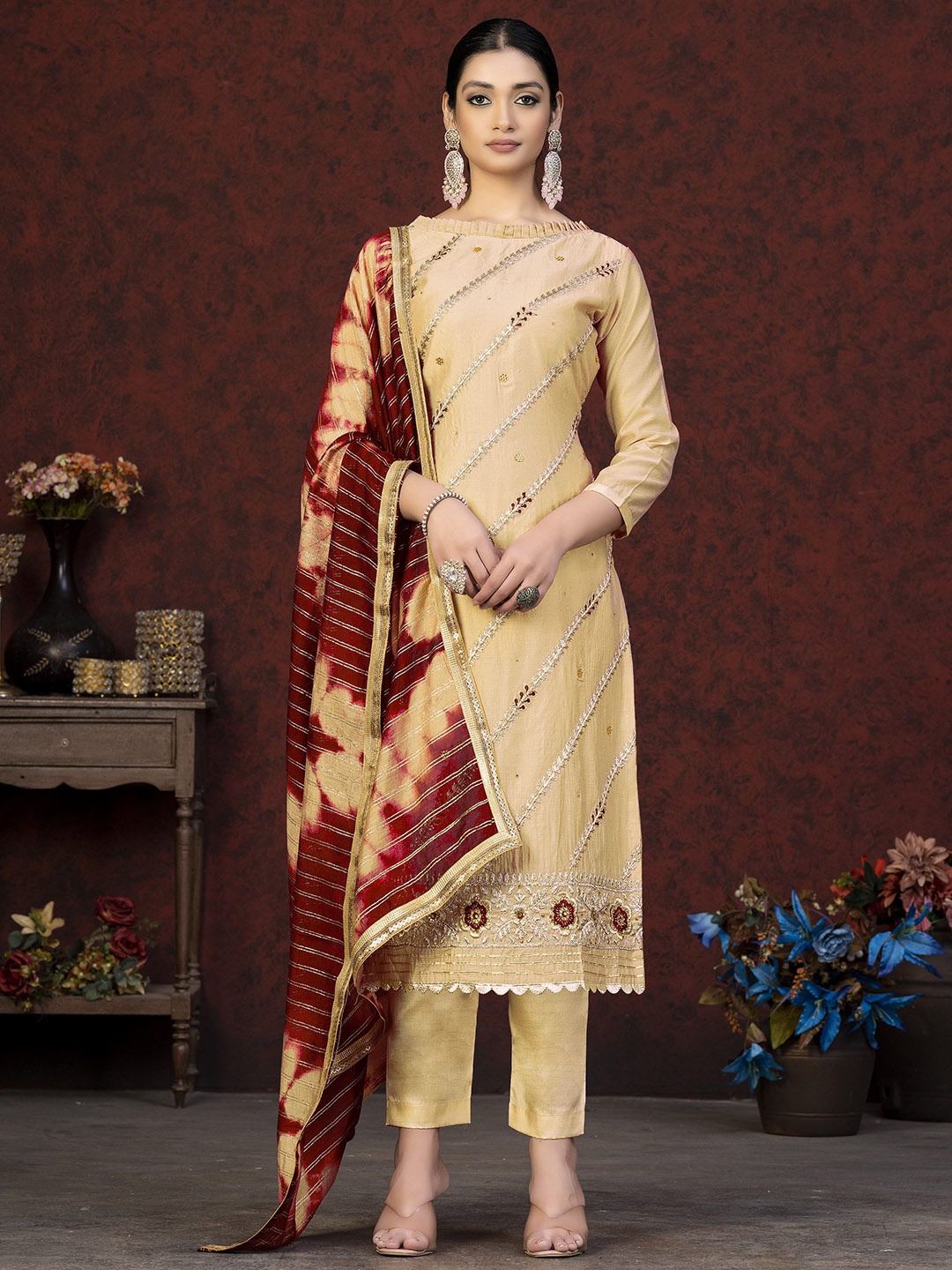 

SAINOOR Embroidered Semi-Stitched Dress Material, Mustard