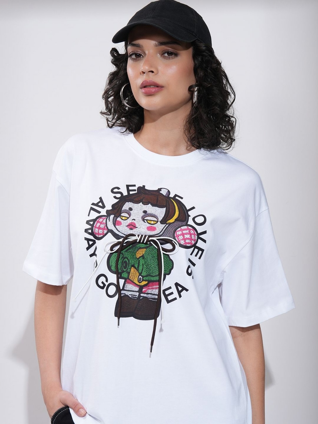 

Street By Tokyo Talkies Women Printed Drop-Shoulder Sleeves T-shirt, White