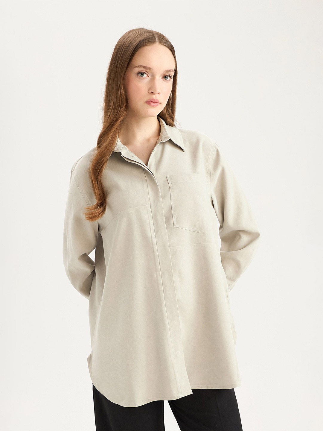 

DeFacto Shirt Collar Tunic, Grey