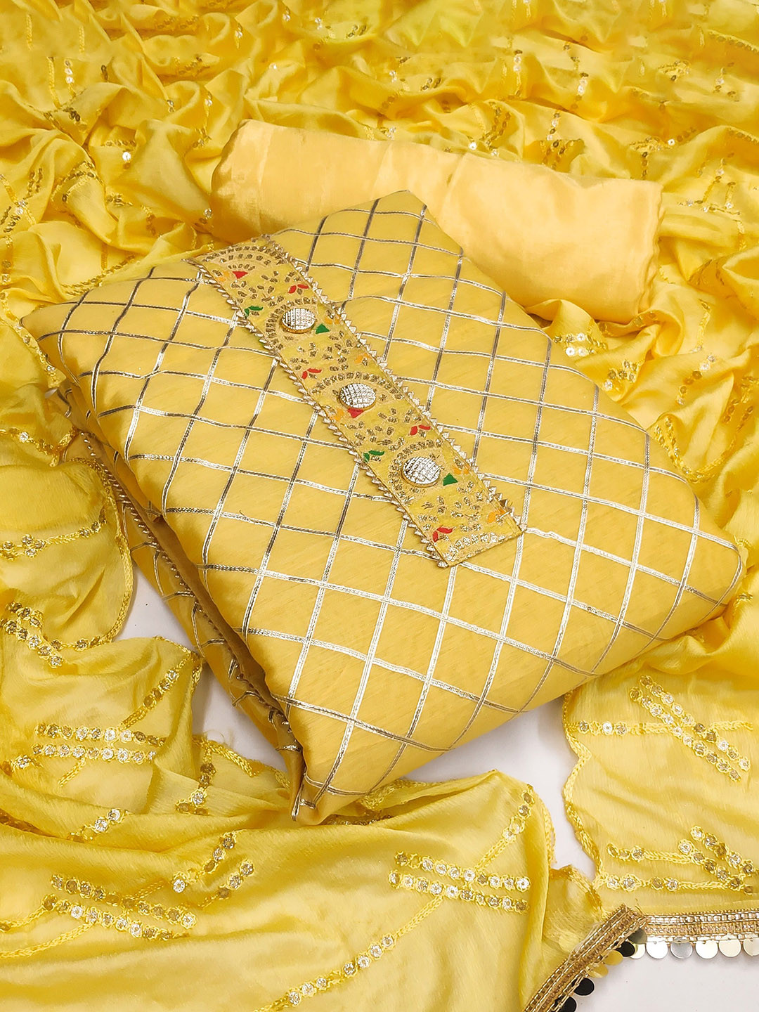

SAINOOR Embroidered Semi-Stitched Dress Material, Yellow