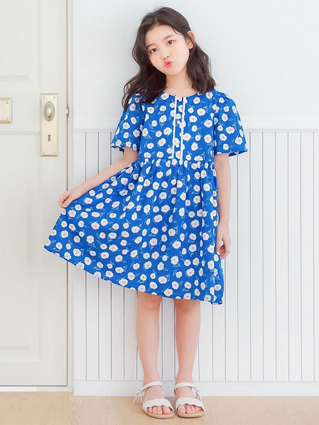 

LULU & SKY Floral Print A-Line Dress, Blue