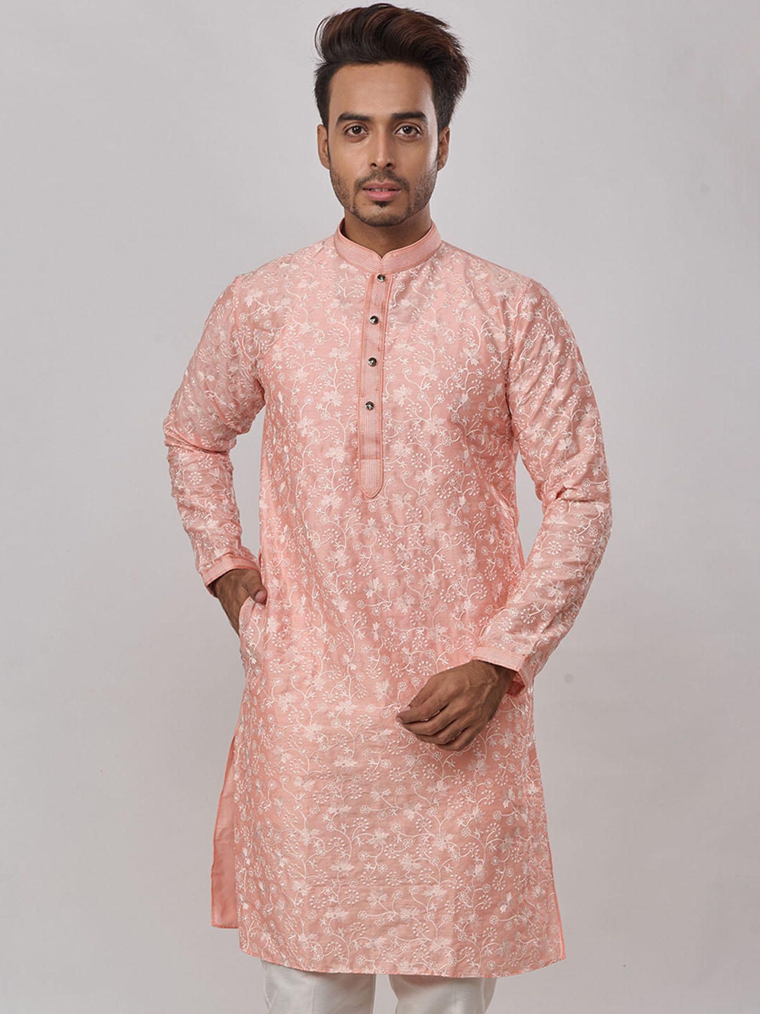 

KHAAS Men Ethnic Motifs Kurta, Pink