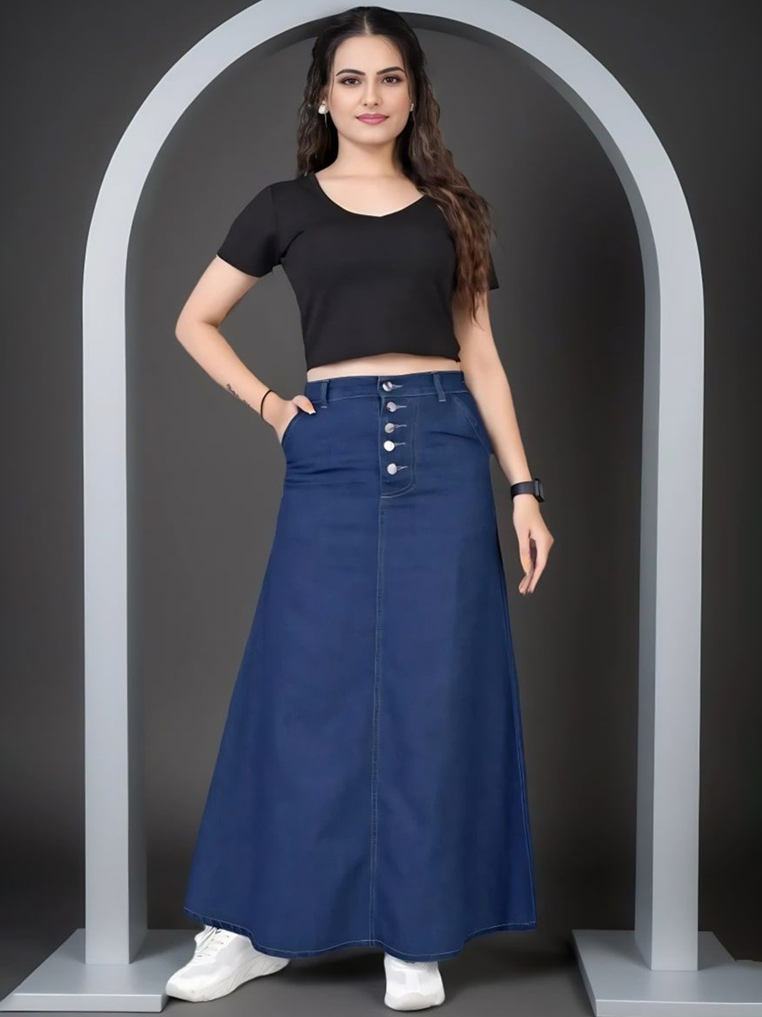 

Moda Rapido Denim A-Line Maxi Skirt, Blue