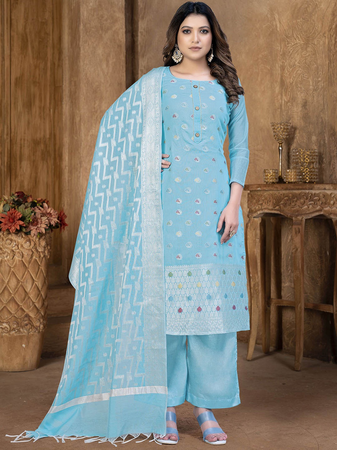 

SAINOOR Semi-Stitched Dress Material, Blue
