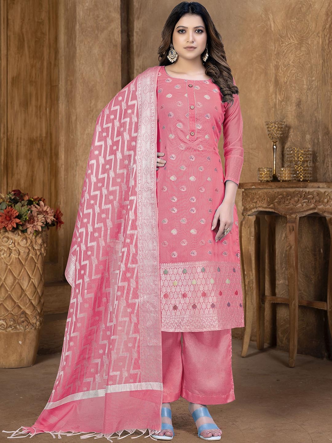 

SAINOOR Semi-Stitched Dress Material, Peach