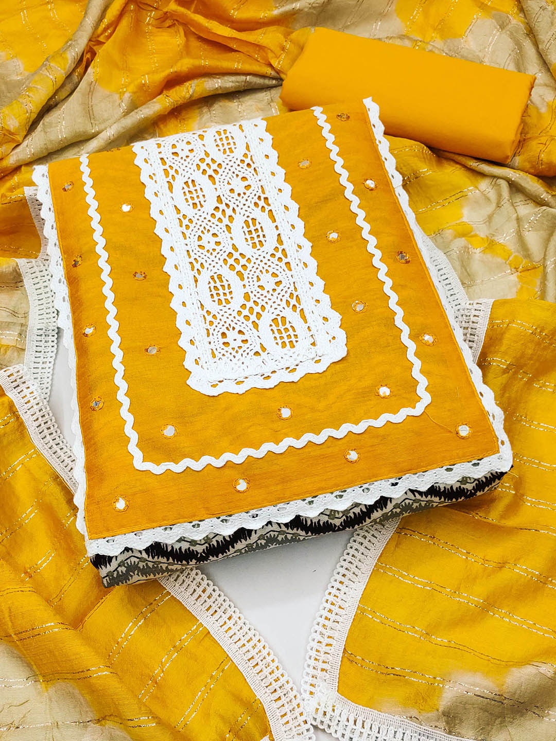 

SAINOOR Printed Pure Cotton Semi-Stitched Dress Material, Yellow