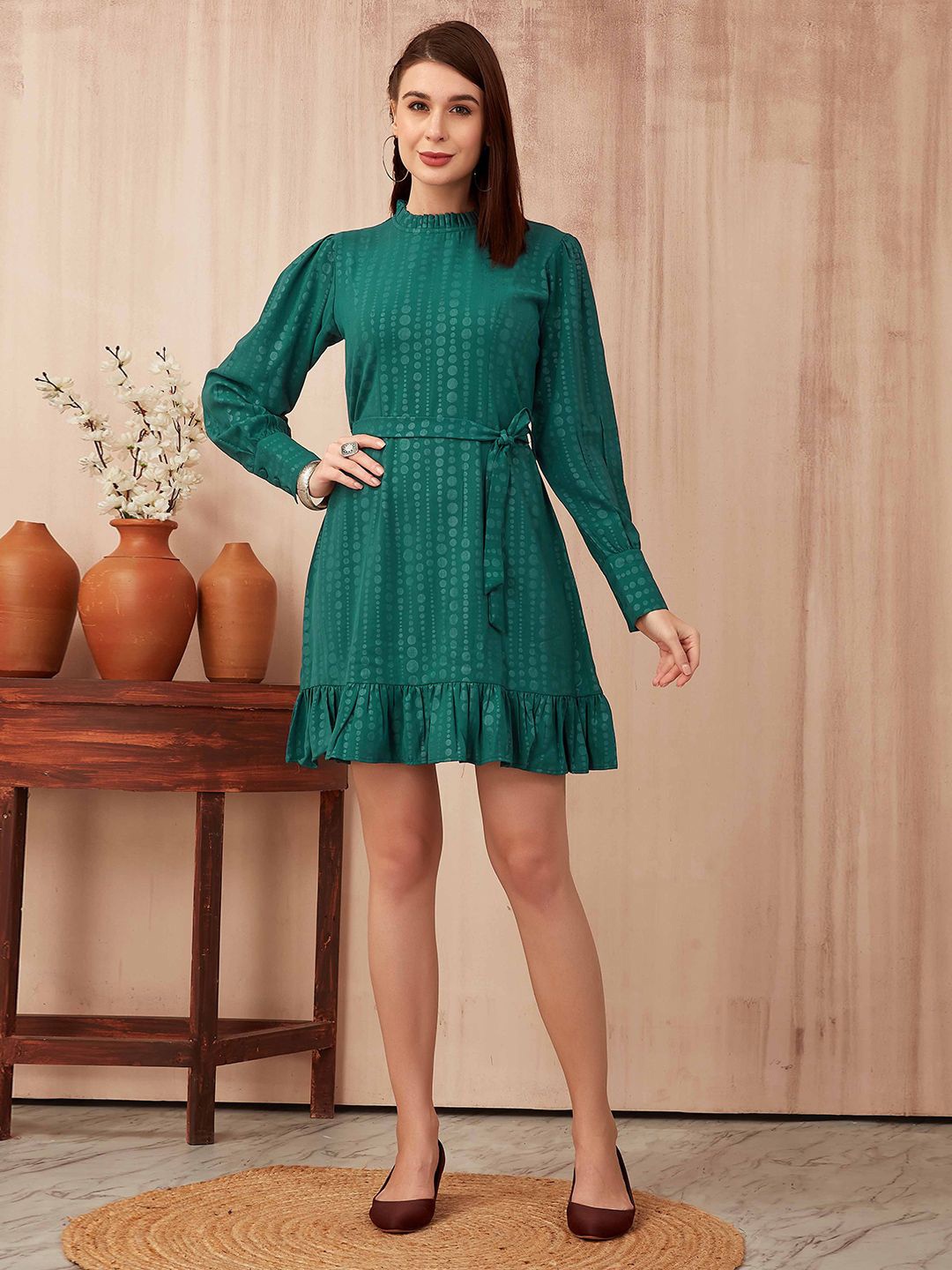 

SHINISHA Polka Dot Print A-Line Dress, Teal