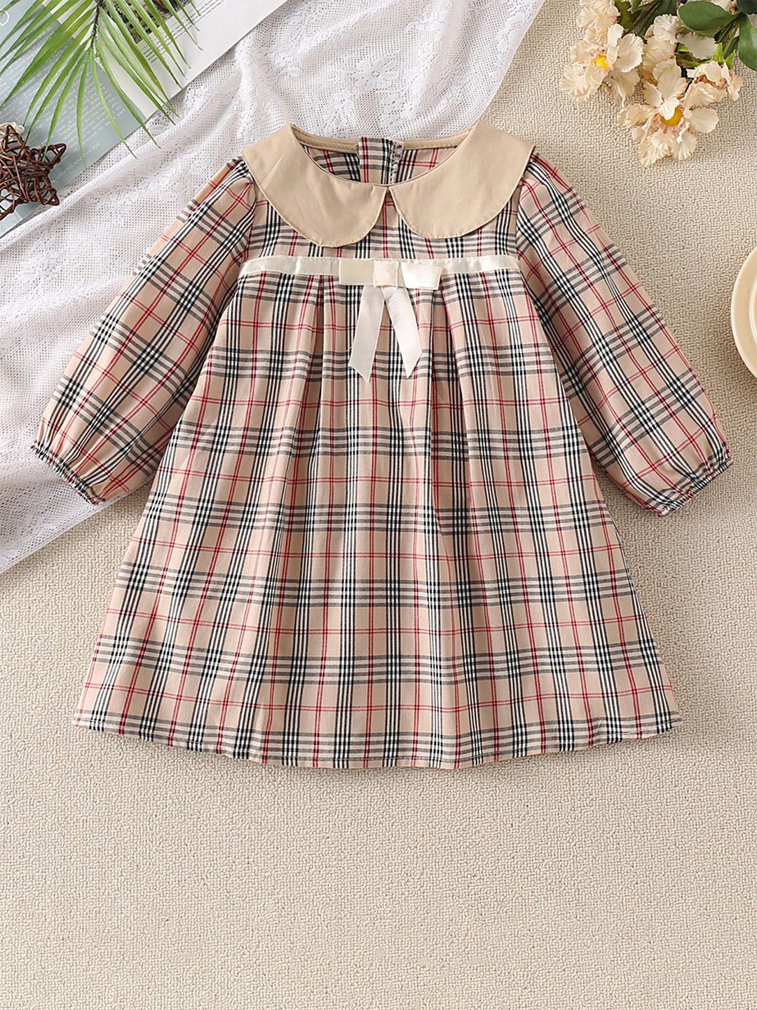 

LULU & SKY Checked Peter Pan Collar A-Line Dress, Khaki