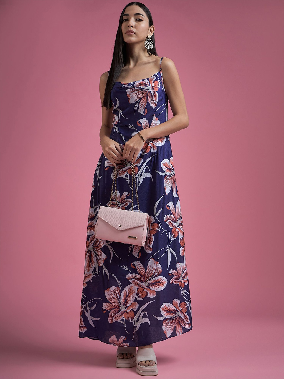 

all about you Floral Print Satin Fit & Flare Maxi Dress, Blue