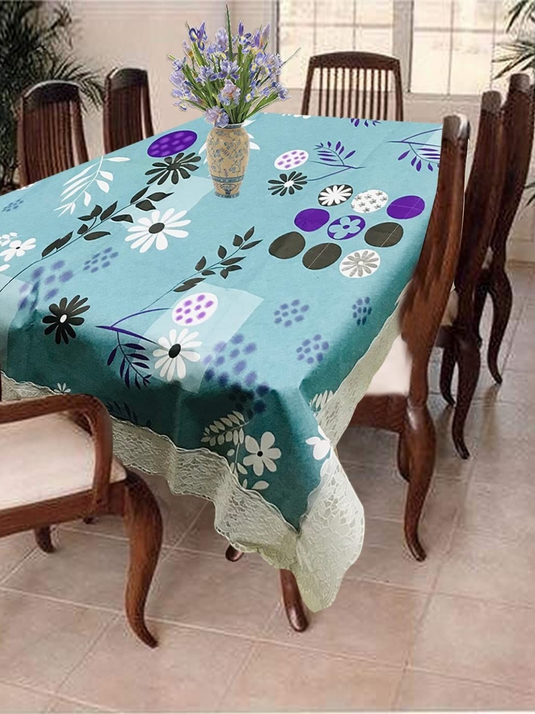 

Homerz Green Floral Waterproof Plastic 6-Seater Table Cover