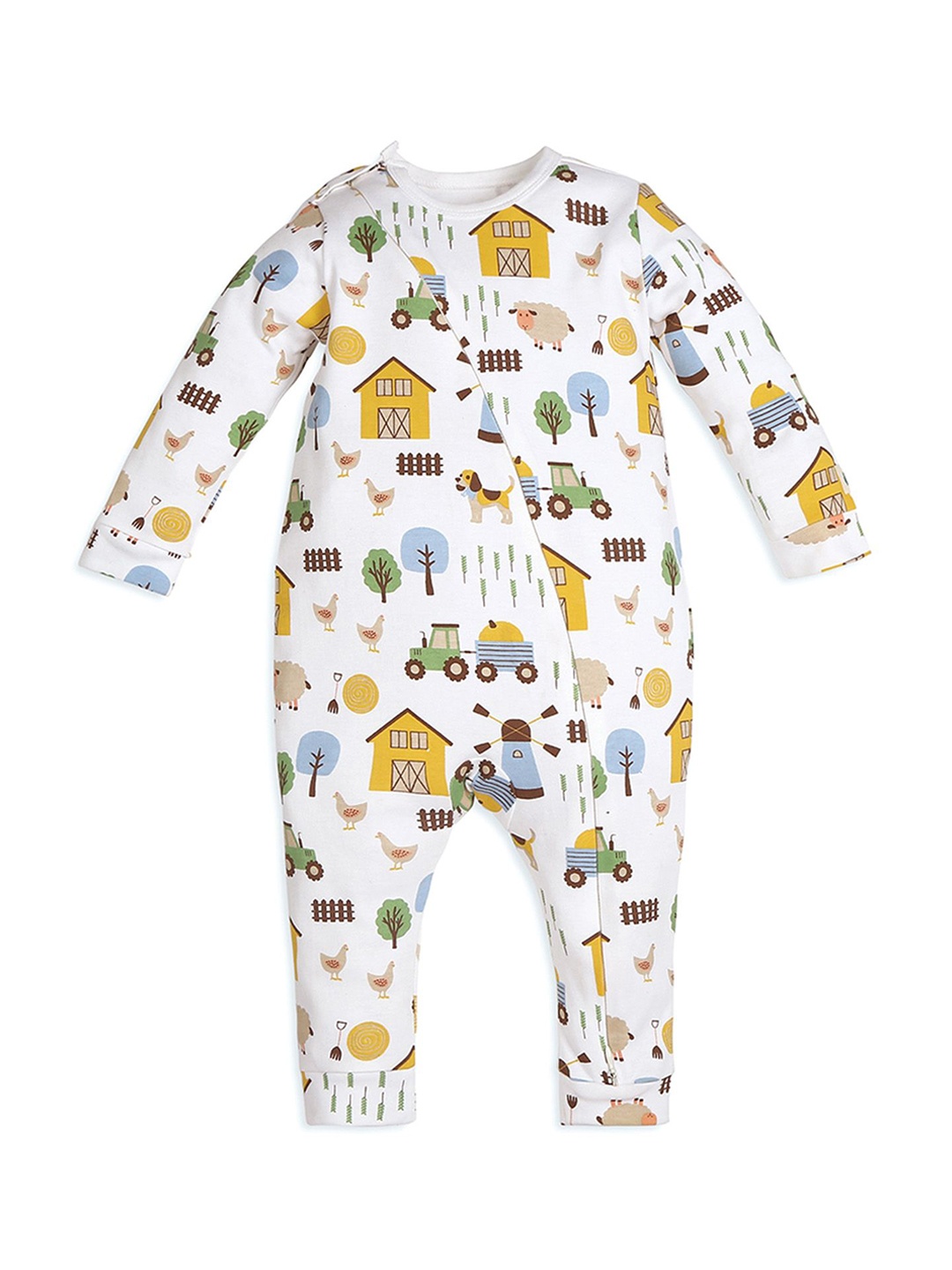 

My Milestones Infant Boys Printed Long Sleeves 2-Way Zipper Romper, White