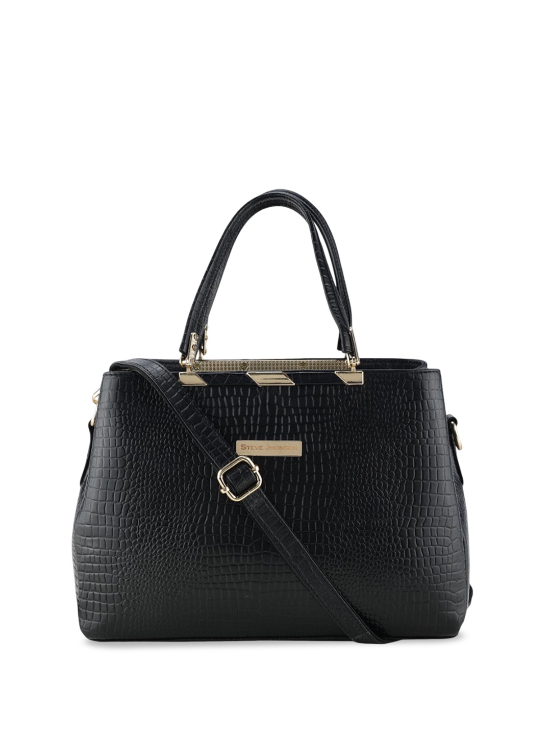 

Steve Jhonson Leather Structured Shoulder Bag, Black