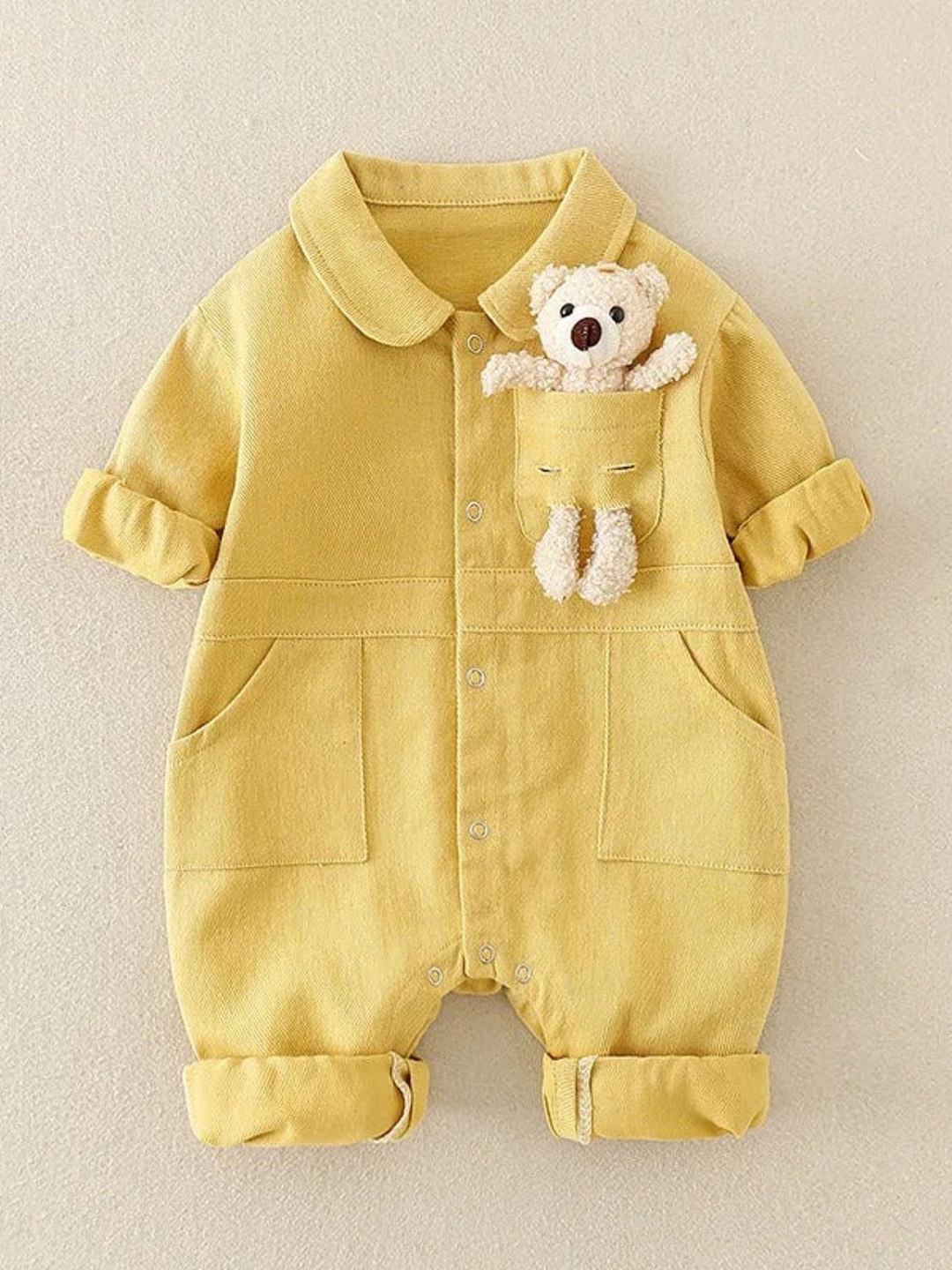 

Ju Ju Jam Infants Shirt Collar Romper With 3D Teddy Bear, Yellow