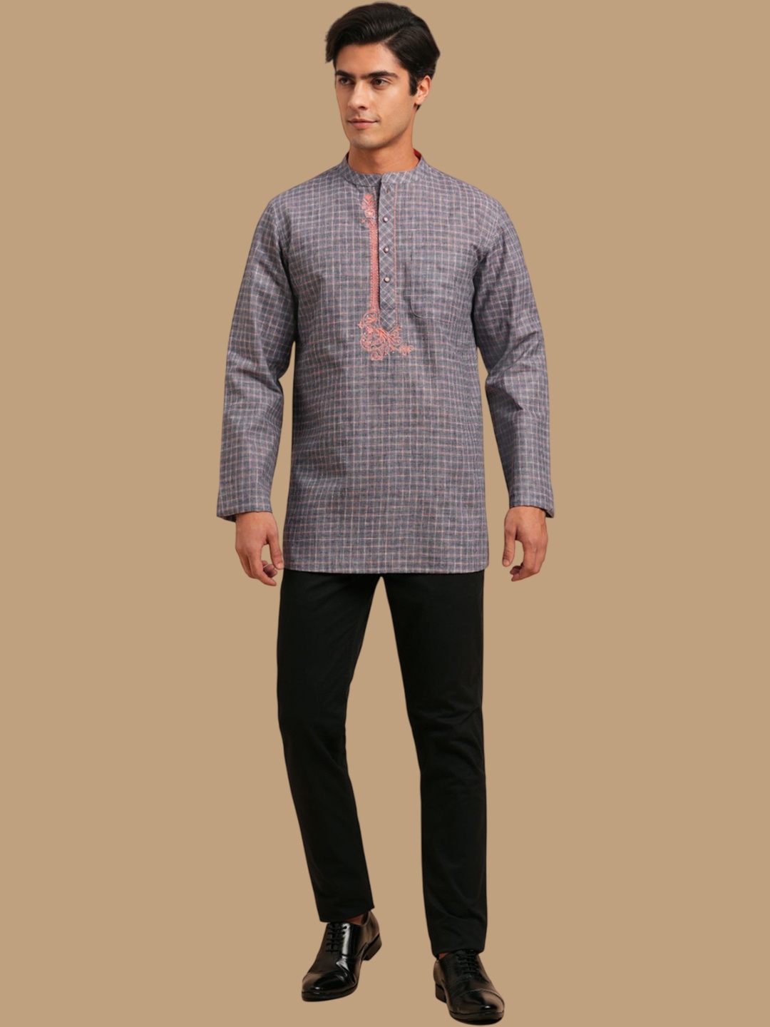 

Arch element Men Thread Work Kurta, Grey