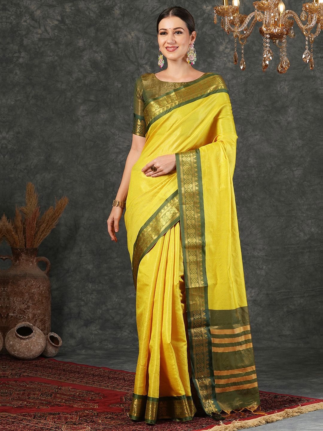 

DIVASTRI Ethnic Motifs Zari Silk Blend Banarasi Saree, Yellow