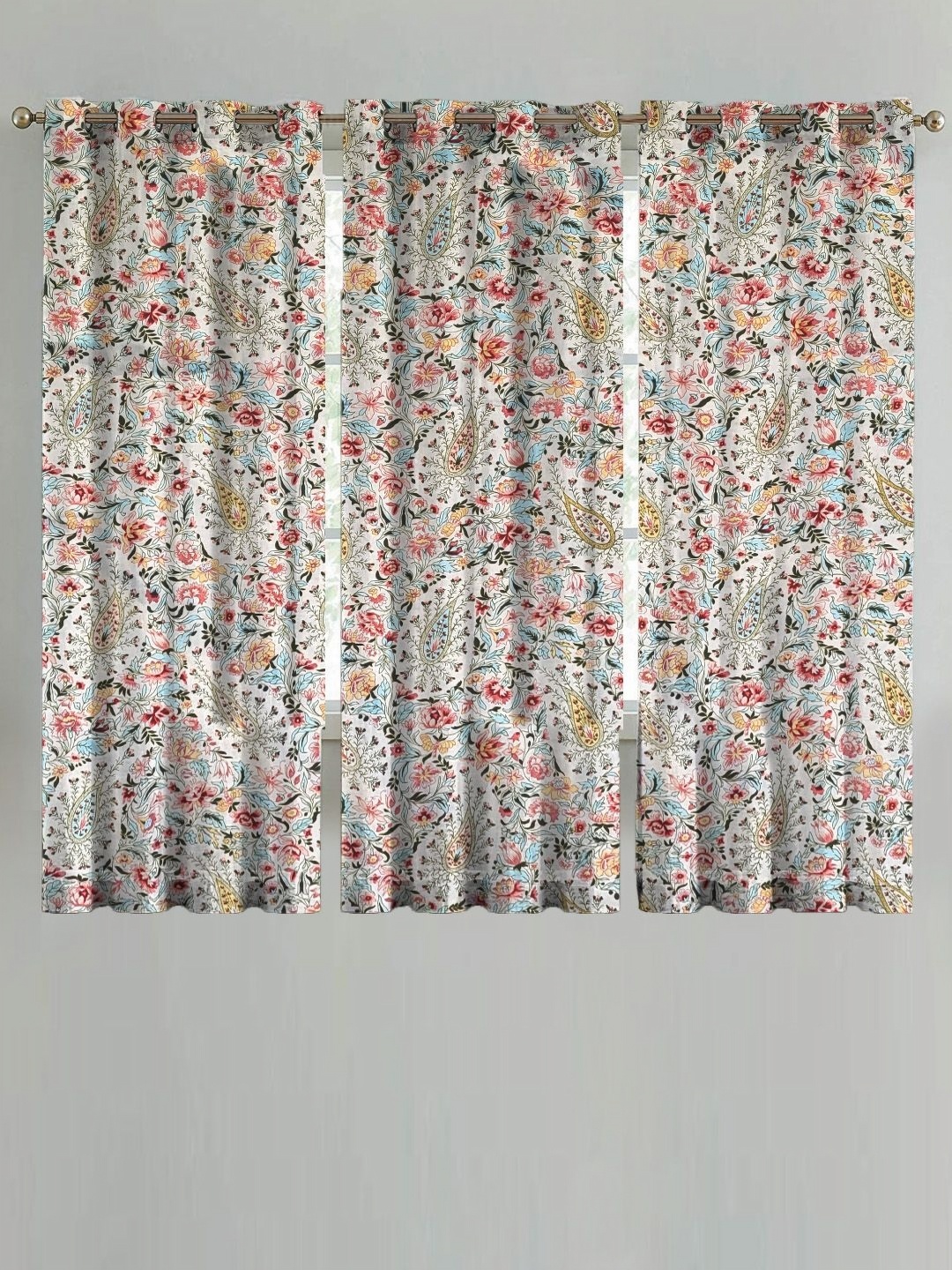 

ANA White & Green Set of 3 Floral Room Darkening Window Curtain