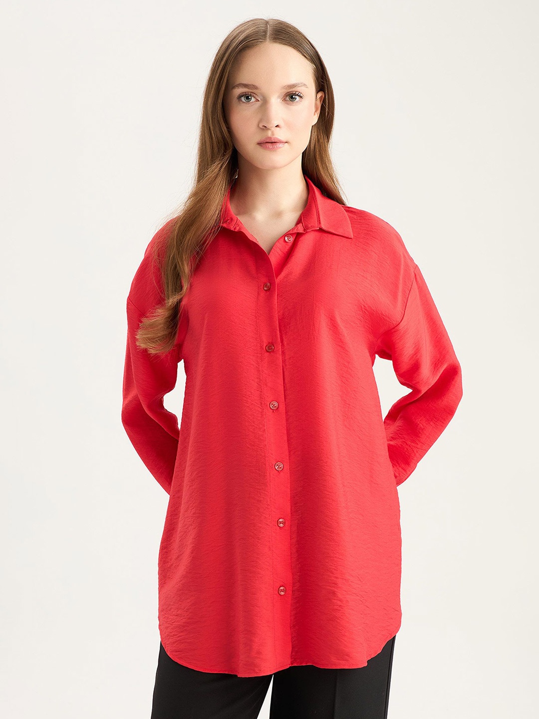 

DeFacto Shirt Collar Tunic, Red