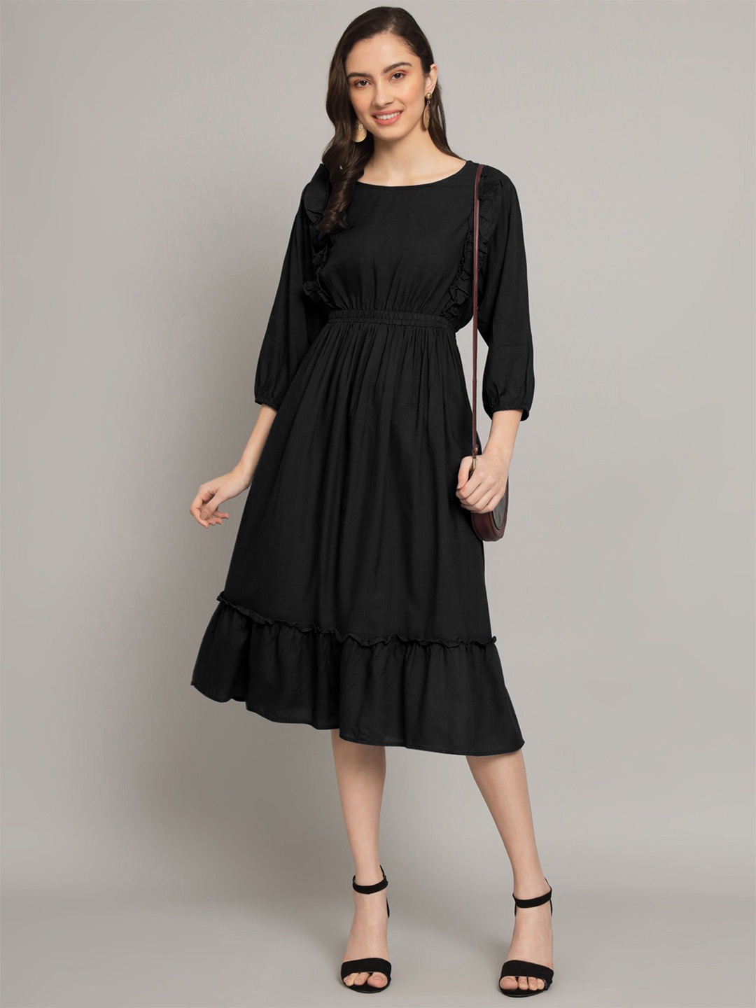 

Jash Creation Applique Crepe Fit & Flare Maxi Dress, Black