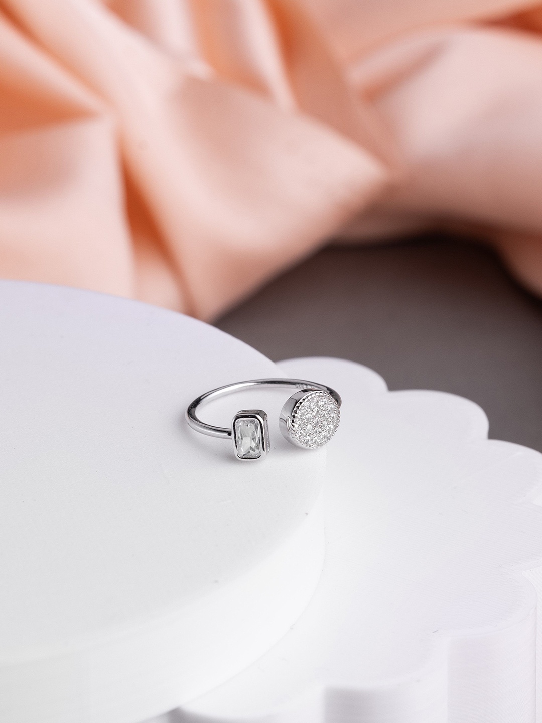 

LIORA 925 Silver Jewellery Sterling Silver Rhodium Plated Dual Stone Finger Ring