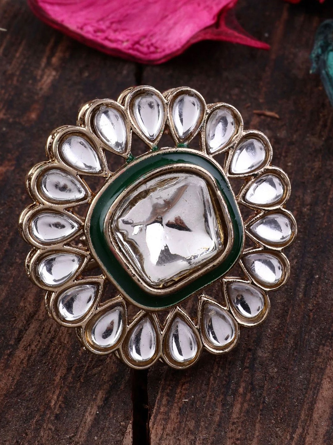 

SHONA'S STYLE Gold-Plated Kundan Studded Ethnic BridalRing