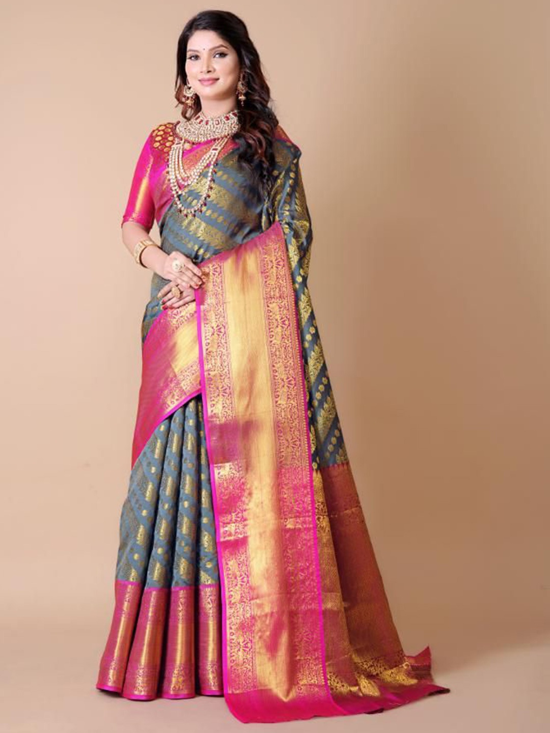 

jayant creation Woven Design Zari Silk Blend Banarasi Saree, Grey