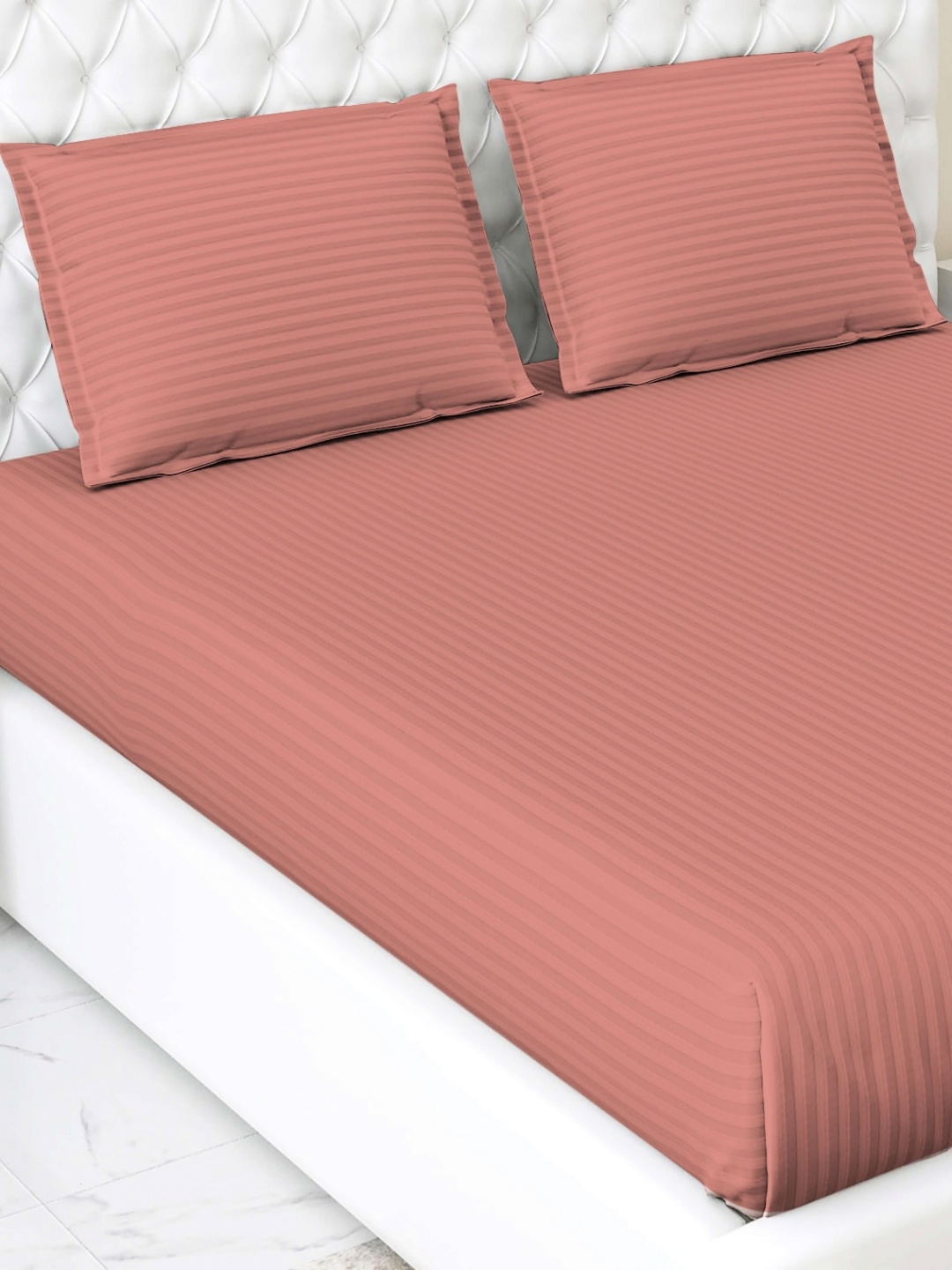 

Star Weaves Orange Striped 350 TC King Bedsheet with 2 Pillow Covers